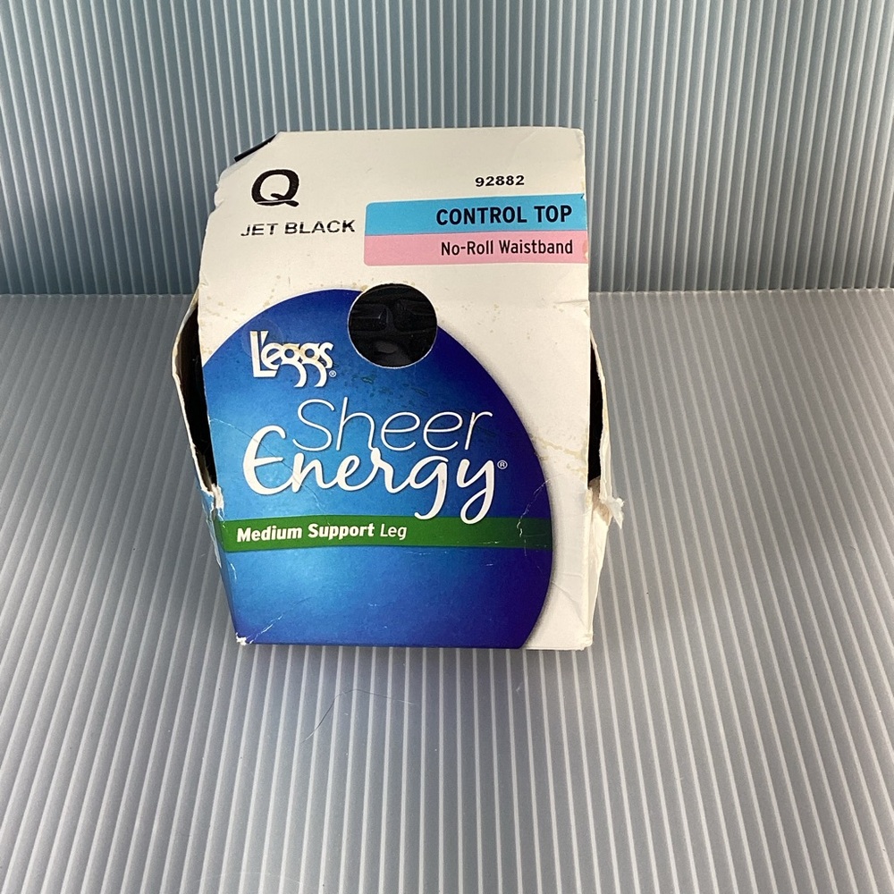 L’eggs Sheer Energy Medium Support Leg Control Top Jet Black Size Q Pantyhose